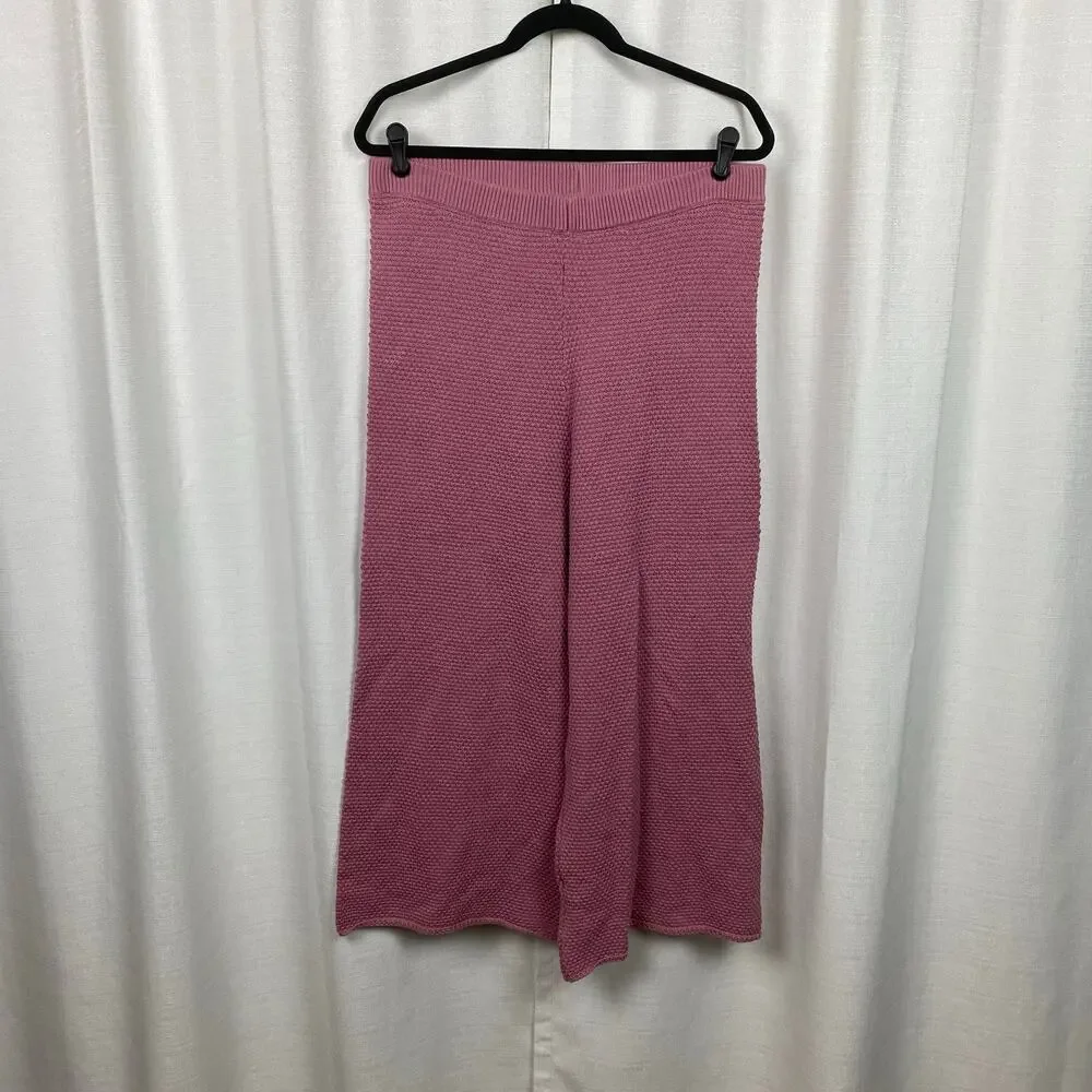 Free People Rose Pink Hailee Sweater Waffle Knit Wide Leg Cropped Pants Sz.L